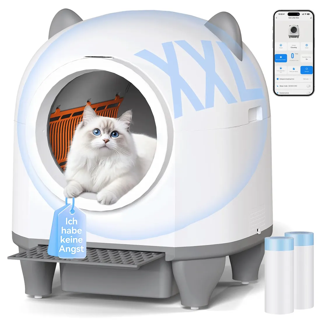 Devoko Arenero Autolimpiable 90L para Varios Gatos, 6 Sensores de Seguridad