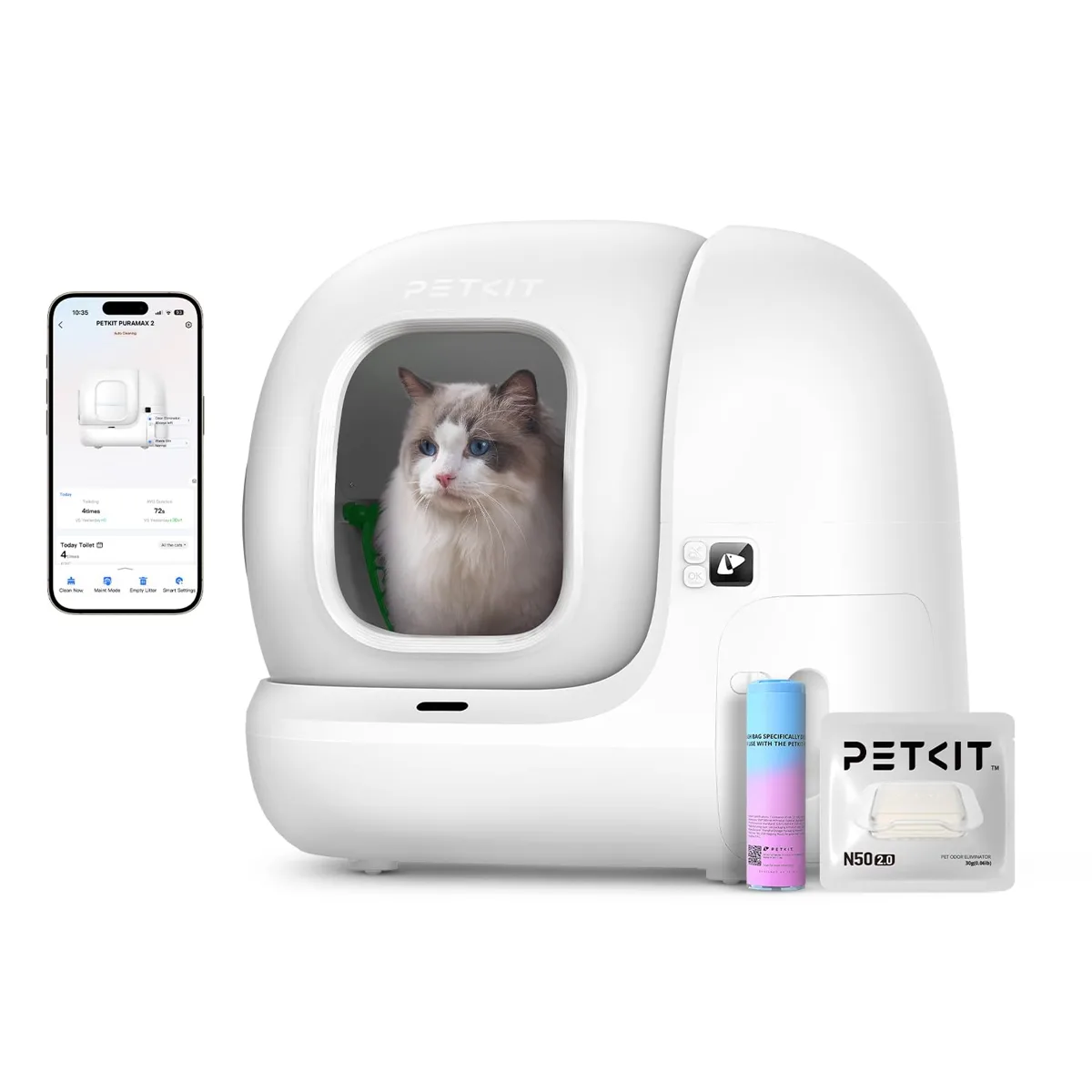 PETKIT Pura Max 2 Arenero Autolimpiable 76L, xSecure, App, Anti-Fugas