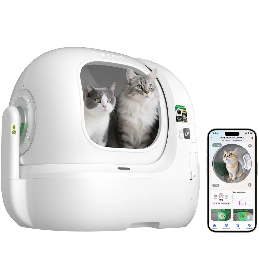 PETKIT Purobot Max Pro 2 Arenero Autolimpiable, Cámara AI, WiFi 5G